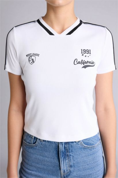 Loose Fit спорттық баспалы рибана қысқа жеңді футболка