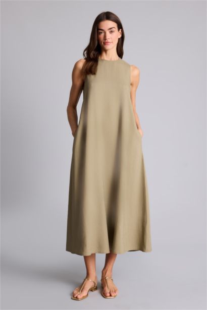 Linen Blended Midi Dress