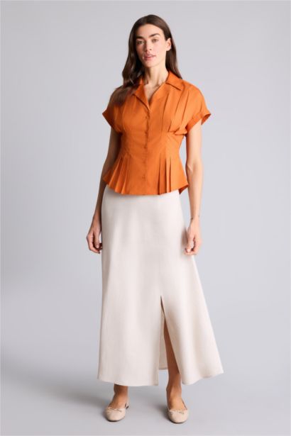 Юбка миди А-силуэта из смесового льна с нормальной посадкой