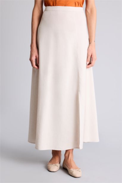 Юбка миди А-силуэта из смесового льна с нормальной посадкой