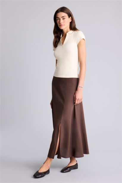 Юбка миди А-силуэта из смесового льна с нормальной посадкой