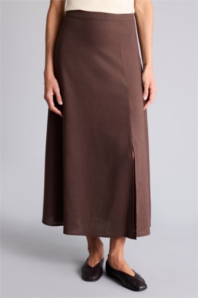 Юбка миди А-силуэта из смесового льна с нормальной посадкой