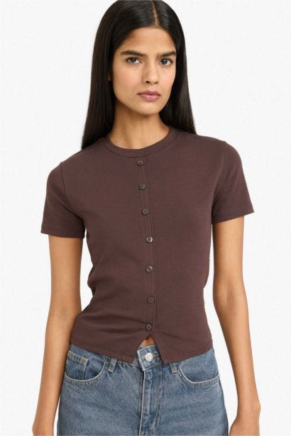 Футболка кашкорсе Fitted в рубчик с круглым вырезом и коротким рукавом