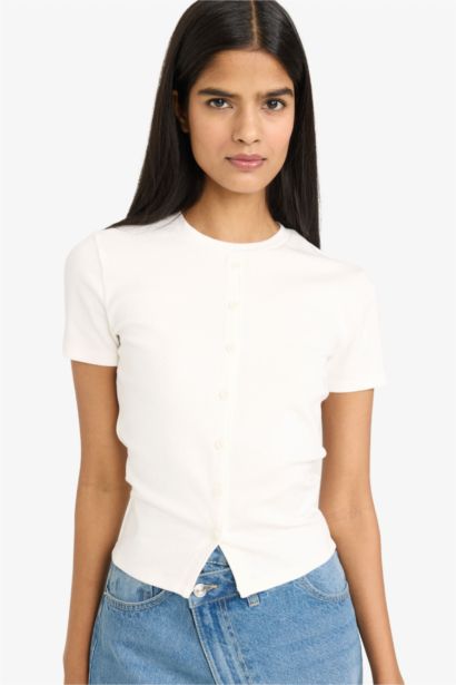 Футболка кашкорсе Fitted в рубчик с круглым вырезом и коротким рукавом