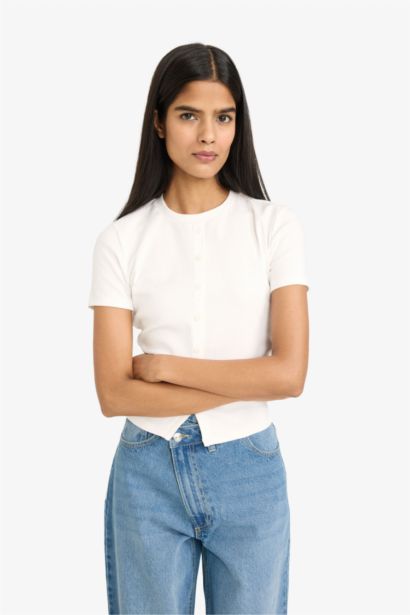 Футболка кашкорсе Fitted в рубчик с круглым вырезом и коротким рукавом