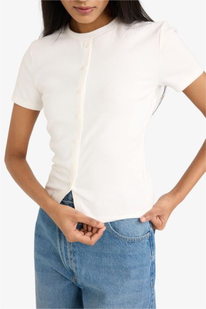 Футболка кашкорсе Fitted в рубчик с круглым вырезом и коротким рукавом