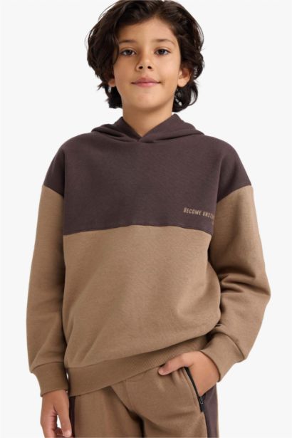 Boy Oversize Fit Hooded Printed Soft Fleece Lining Sweatshirt