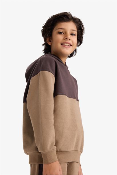 Boy Oversize Fit Hooded Printed Soft Fleece Lining Sweatshirt