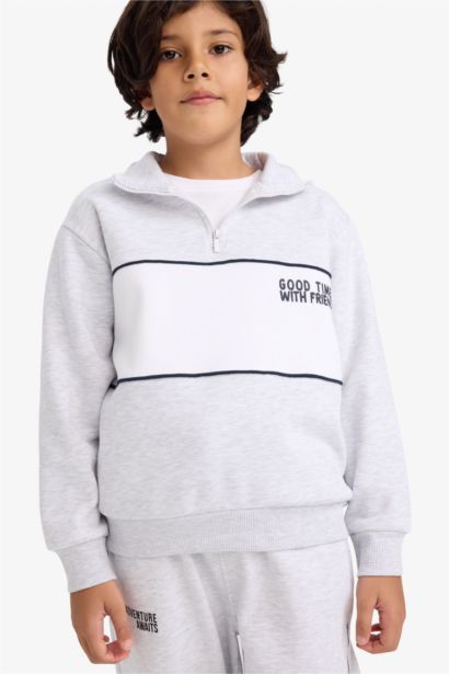 Yarım Fermuarlı İçi Yumuşak Tüylü Sweatshirt Erkek Çocuk