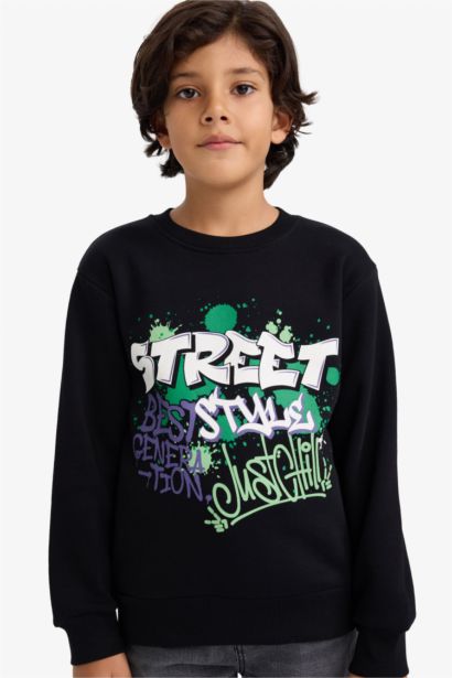 Boy Crew Neck Printed Soft Fleece Lining Sweatshirt