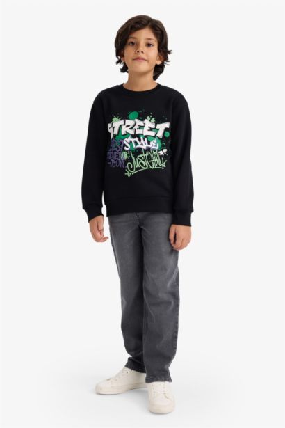 Boy Crew Neck Printed Soft Fleece Lining Sweatshirt