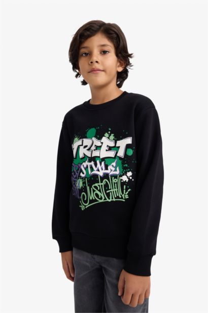 Boy Crew Neck Printed Soft Fleece Lining Sweatshirt