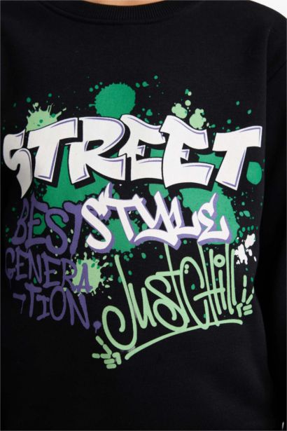 Boy Crew Neck Printed Soft Fleece Lining Sweatshirt