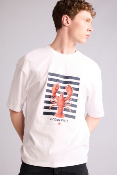 100% мақта Boxy Fit баспалы футболка