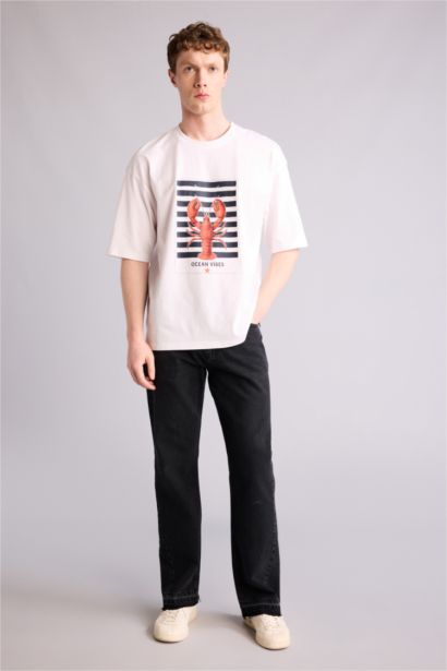 100% мақта Boxy Fit баспалы футболка