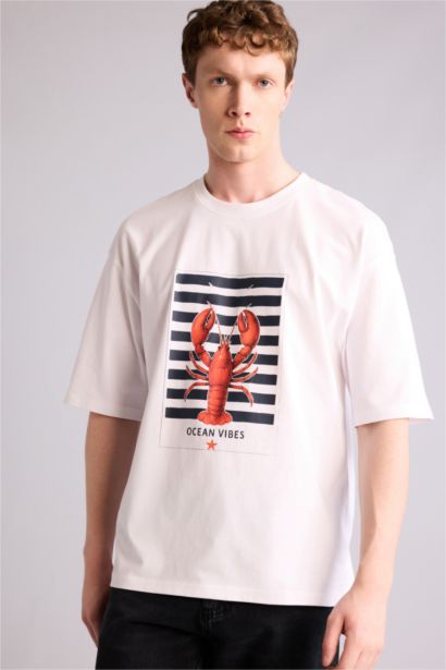 100% мақта Boxy Fit баспалы футболка