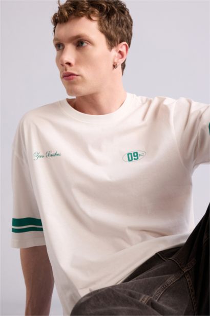 100% мақта Boxy Fit баспалы футболка