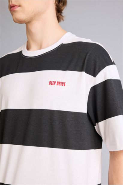 100% мақта Boxy Fit жолақты футболка