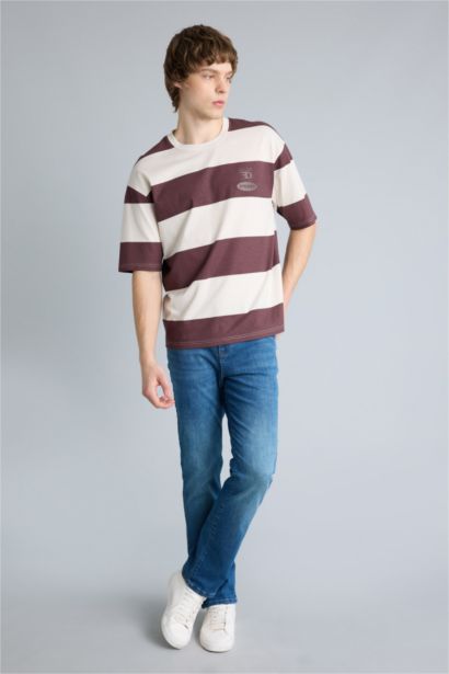 100% мақта Boxy Fit жолақты футболка