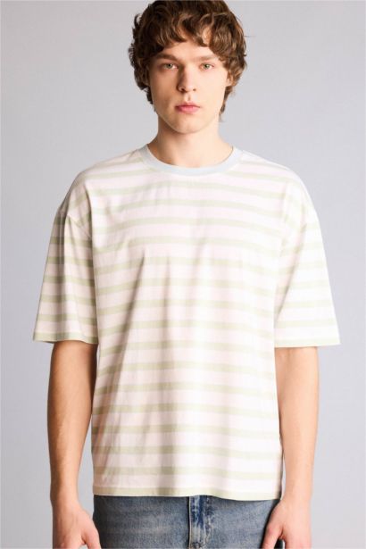 100% мақта Boxy Fit жолақты футболка