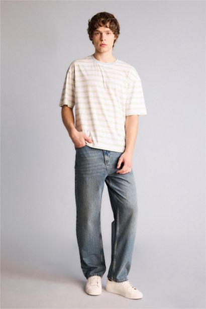 100% мақта Boxy Fit жолақты футболка