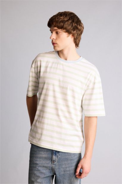 100% мақта Boxy Fit жолақты футболка