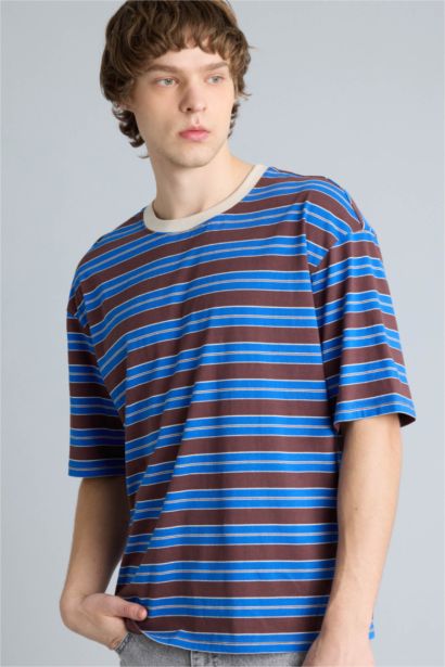 100% мақта Boxy Fit жолақты футболка