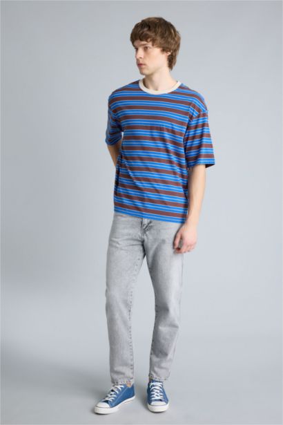 100% мақта Boxy Fit жолақты футболка