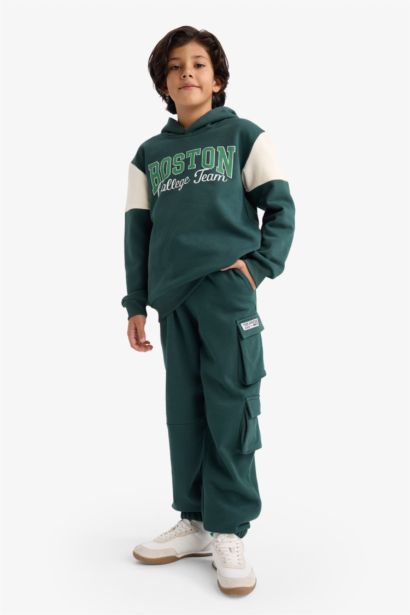 Boy Cargo Fit Slogan Print Thick Fabric Trousers