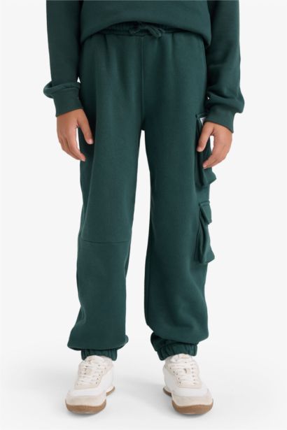 Boy Cargo Fit Slogan Print Thick Fabric Trousers