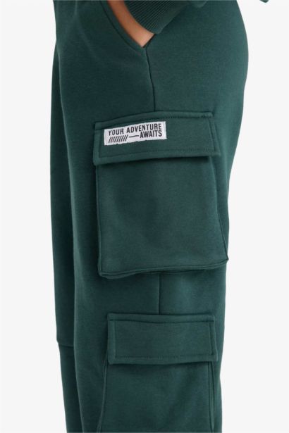 Boy Cargo Fit Slogan Print Thick Fabric Trousers