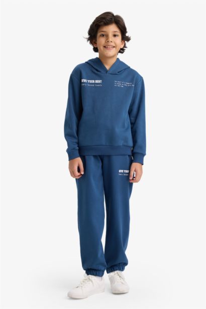 2'li Takım Baskılı Kapüşonlu Sweatshirt Eşofman Altı Erkek Çocuk