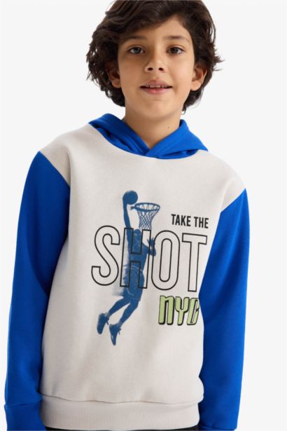 Boy New Regular Fit Hooded Printed Soft Lining Sweatshirt