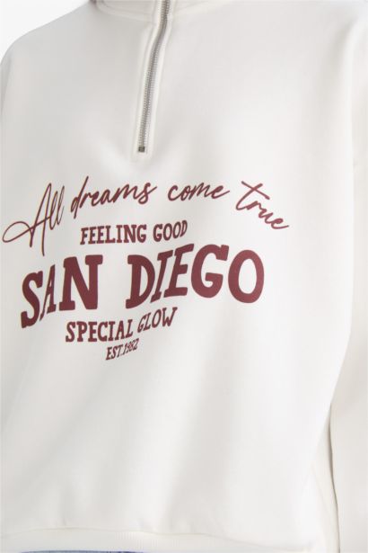 Oversize Fit Half Zip Printed Thick Sweatshirt