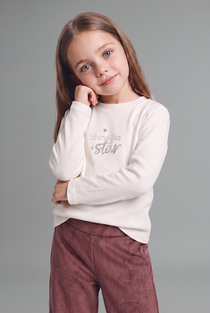 2'li Takım Baskılı Sweatshirt Süet Pantolon Kız Bebek
