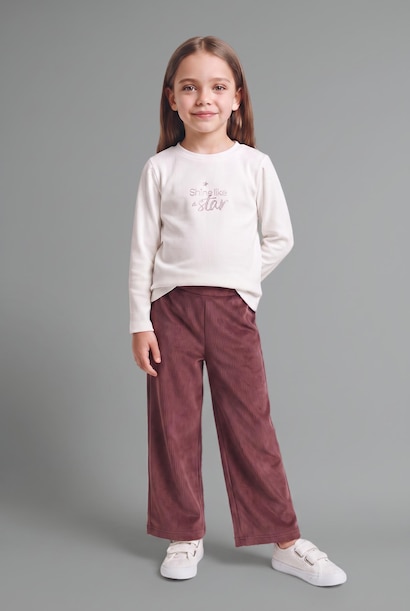2'li Takım Baskılı Sweatshirt Süet Pantolon Kız Bebek