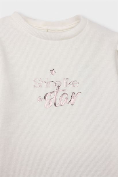 2'li Takım Baskılı Sweatshirt Süet Pantolon Kız Bebek