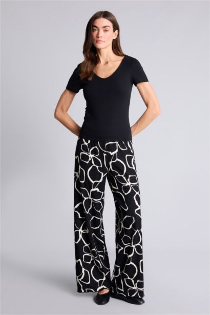 بنطلون منسوج وايد ليج برجل واسع