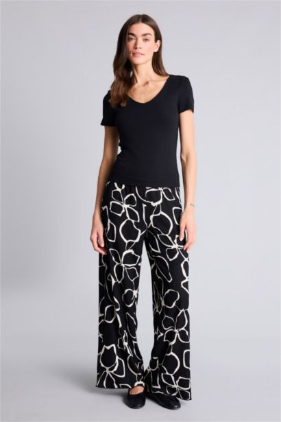 بنطلون منسوج وايد ليج برجل واسع