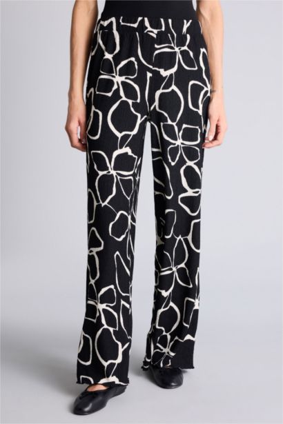 بنطلون منسوج وايد ليج برجل واسع