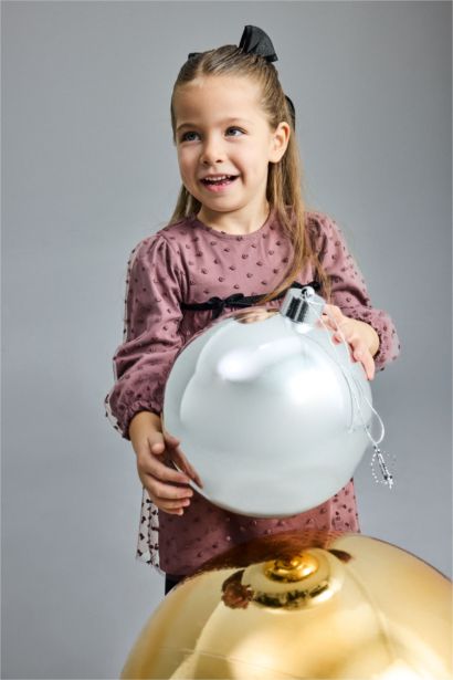 Yılbaşı Temalı Puantiyeli Fiyonk Detaylı Uzun Kollu Tül Elbise Kız Bebek