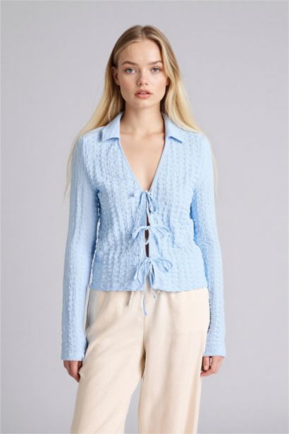 Блузка Bubble Fitted с рубашечным воротником и длинным рукавом