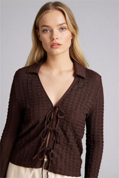 Slim Fit Shirt Collar Long Sleeve Blouse