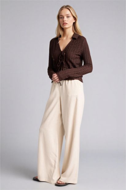 Slim Fit Shirt Collar Long Sleeve Blouse