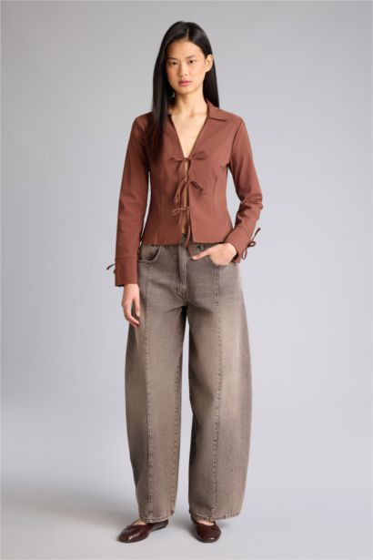 Блузка с длинным рукавом приталенного кроя бенгалин для женщин