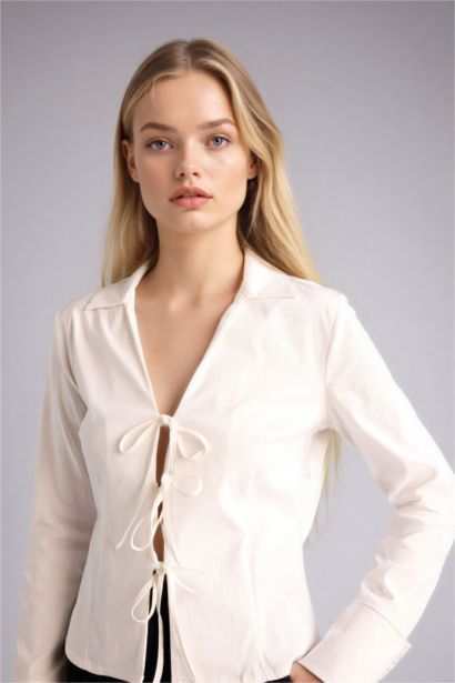 Блузка с длинным рукавом приталенного кроя бенгалин для женщин