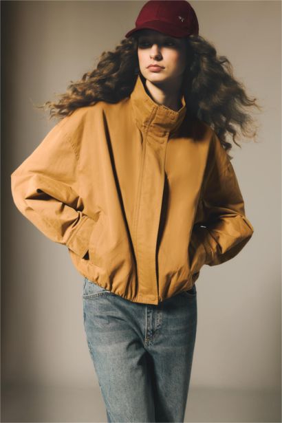 Regular Fit Stand Collar Cotton Waterproof Jacket