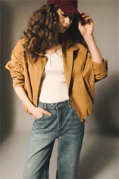 Regular Fit Stand Collar Cotton Waterproof Jacket