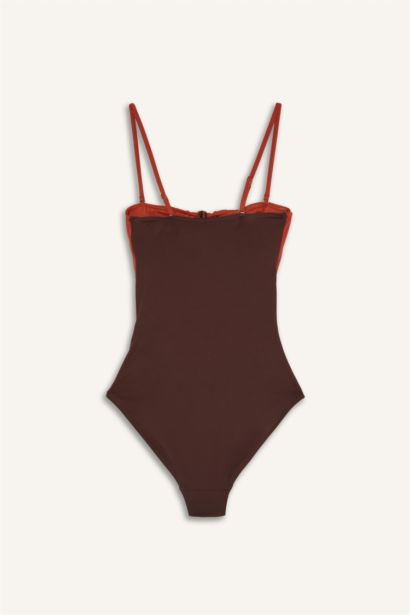 Regular Fit Brown Red Strappy Swimsuit