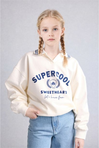 Sweat-shirt avec imprimé à col polo pour fille